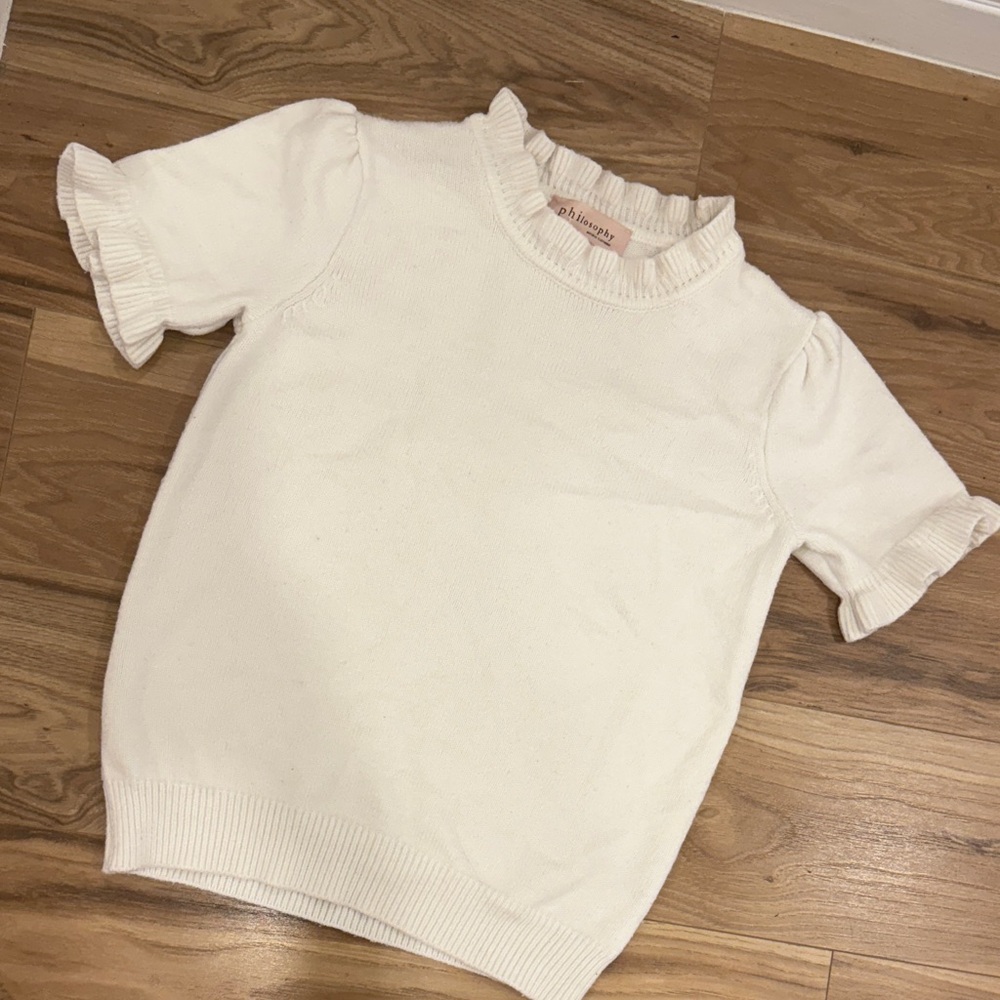 Philosophy Cream Ruffle Sleeve Tee